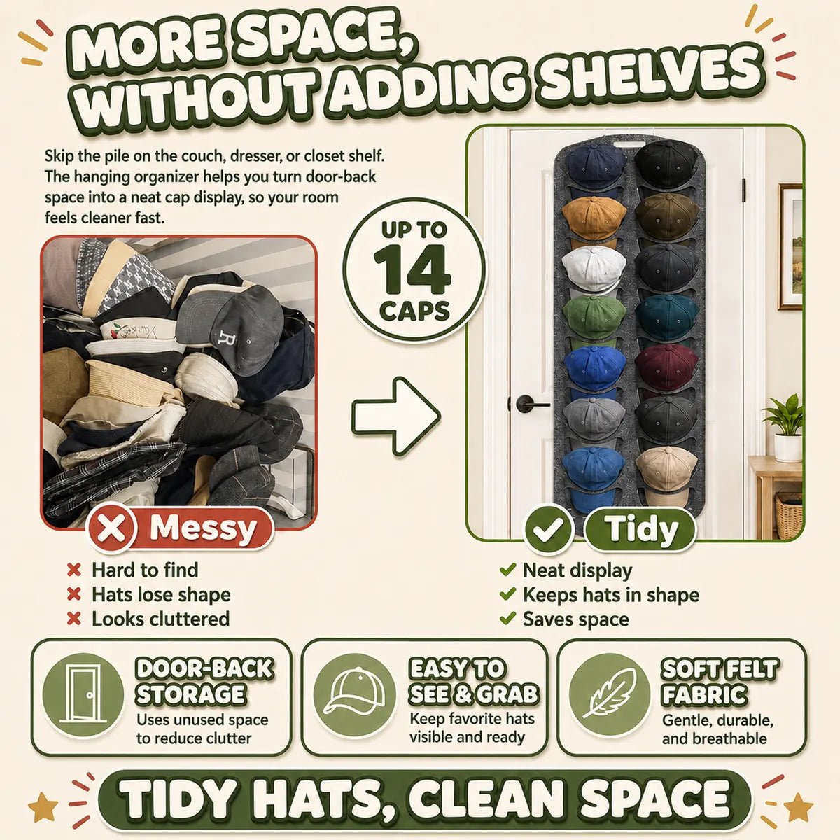 Orokuna® Door-Back Hat Organizer