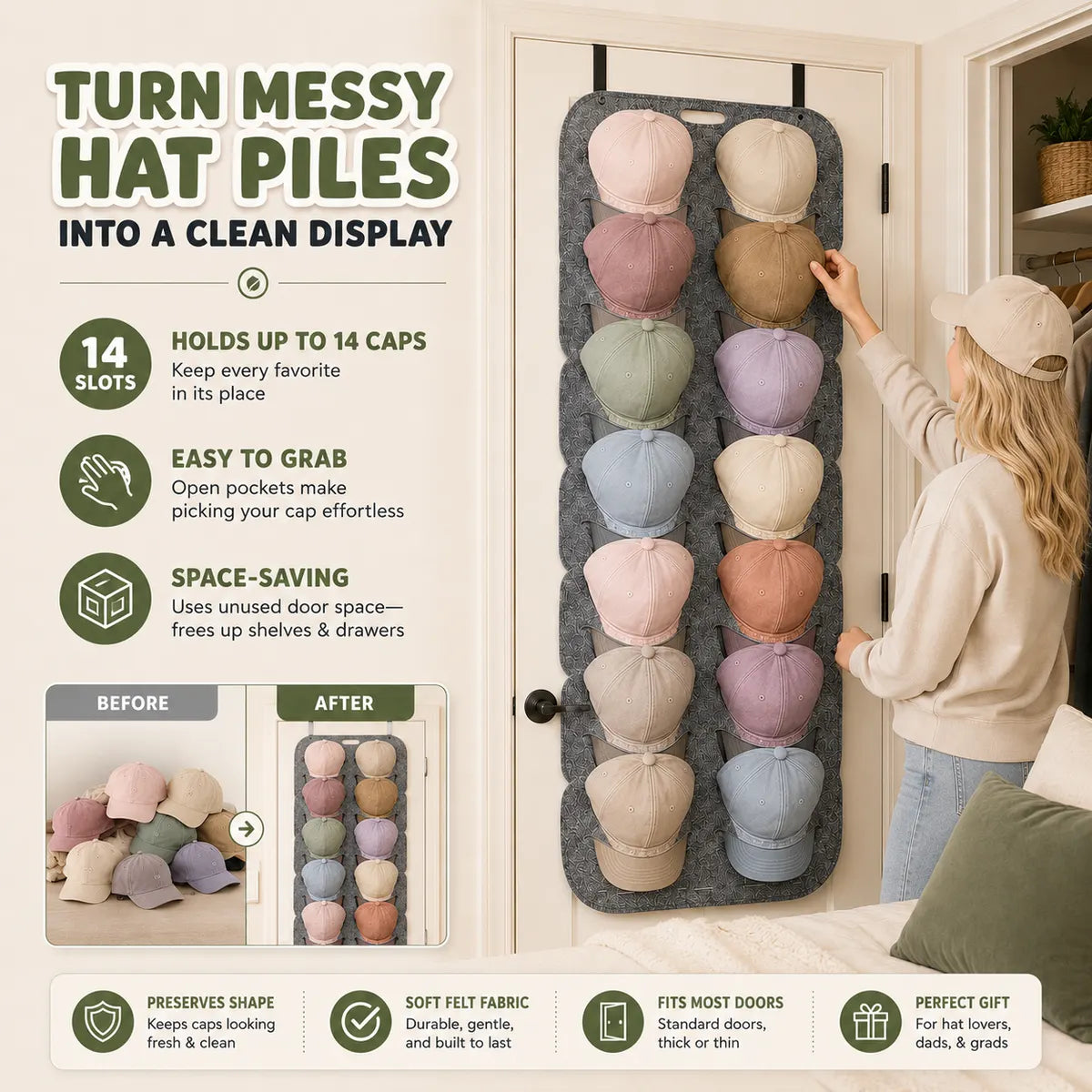 Orokuna® Door-Back Hat Organizer
