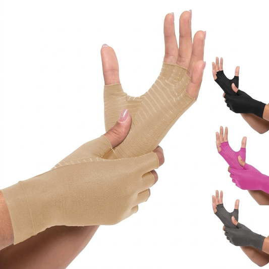 Vixnoracosh Compression Arthritis Gloves for Pain Relief - Fingerless Therapy Gloves for Hand Support, Carpal Tunnel & Rheumatoid Arthritis - Adjustable Wrist Strap